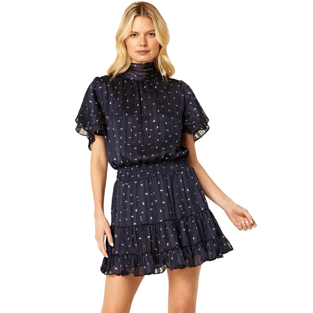 Misa Los Angeles Saffie dress size small navy lurex dot